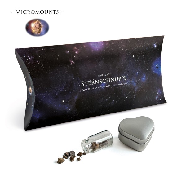 Kleine Sternschnuppen in Glasphiole mit Herzdose (silber) aus Metall